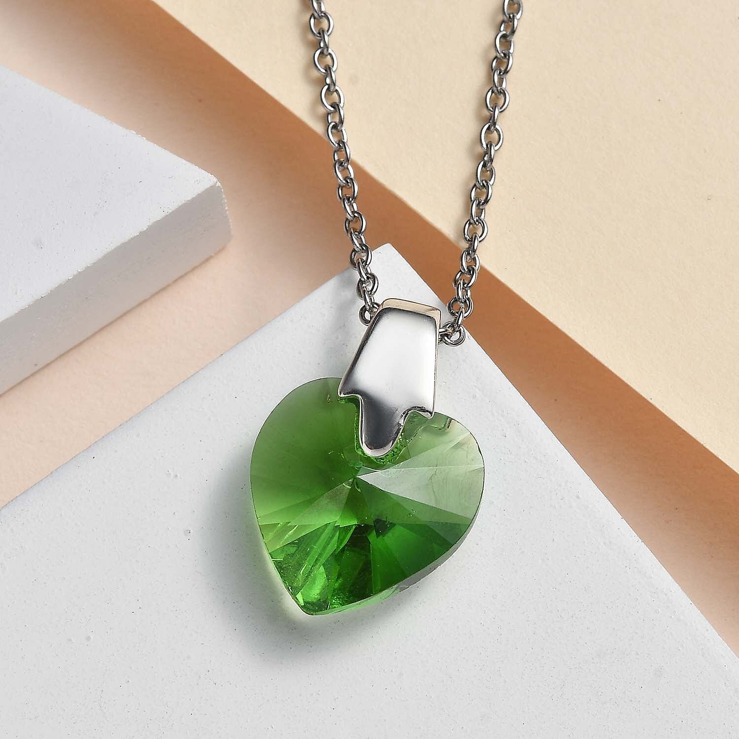 Fern Green Finest Austrian Crystal Platinum Overlay Sterling Silver Heart Pendant with Stainless Steel Chain (Size 20)