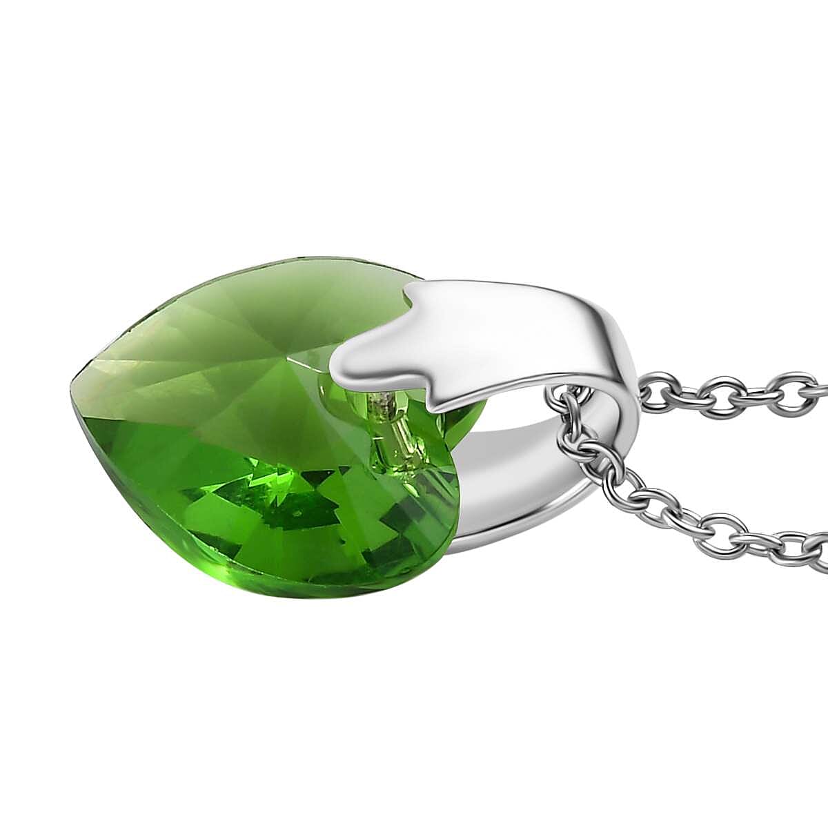 Fern Green Finest Austrian Crystal Platinum Overlay Sterling Silver Heart Pendant with Stainless Steel Chain (Size 20)
