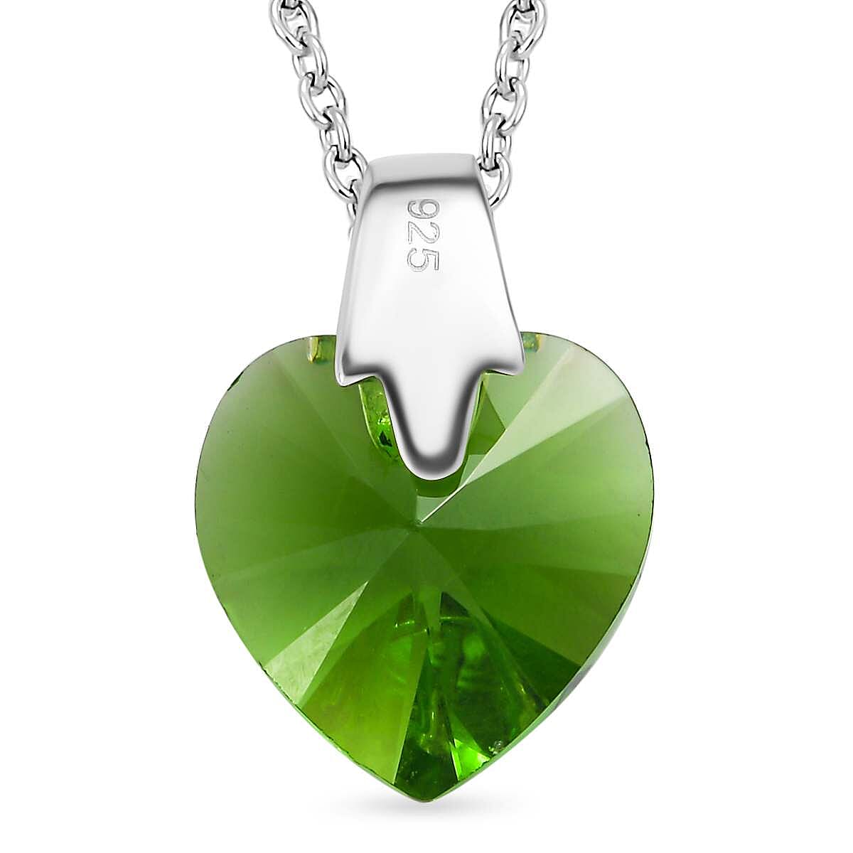 Fern Green Finest Austrian Crystal Platinum Overlay Sterling Silver Heart Pendant with Stainless Steel Chain (Size 20)