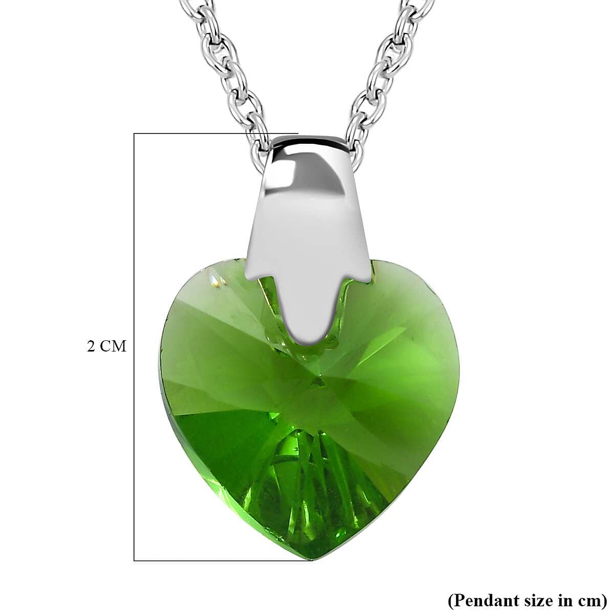 Fern Green Finest Austrian Crystal Platinum Overlay Sterling Silver Heart Pendant with Stainless Steel Chain (Size 20)