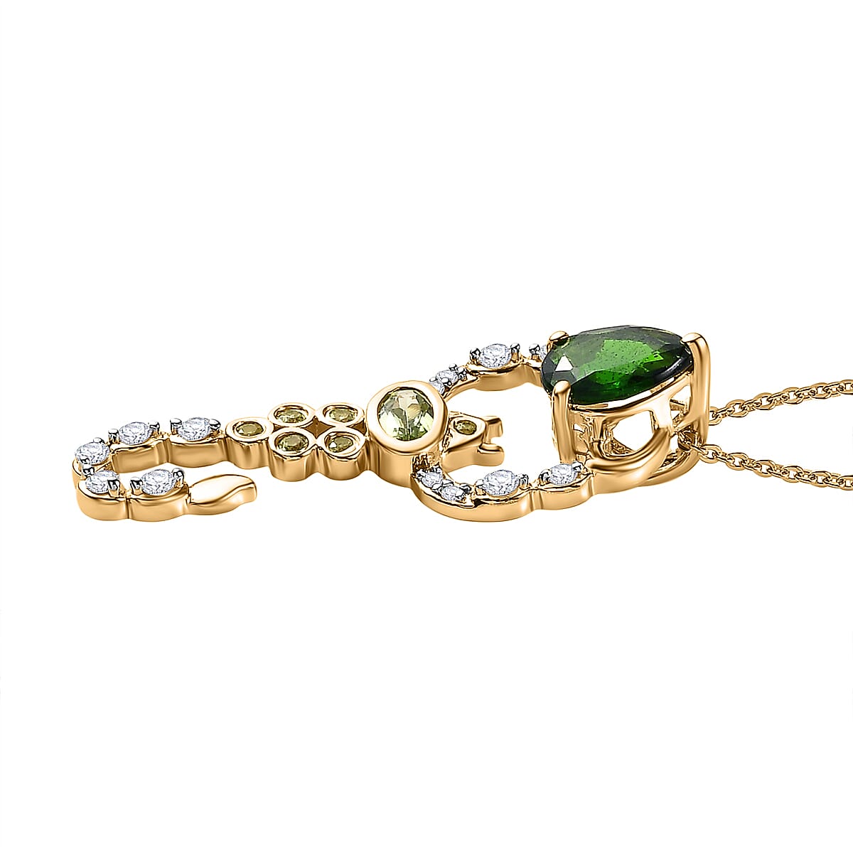 GP Italian Garden Collection - Natural Chrome Diopside, Hebei Peridot & Natural Zircon Pendant with Chain (Size 20) in 18K Vermeil Yellow Gold Plated Sterling Silver 1.71 Ct
