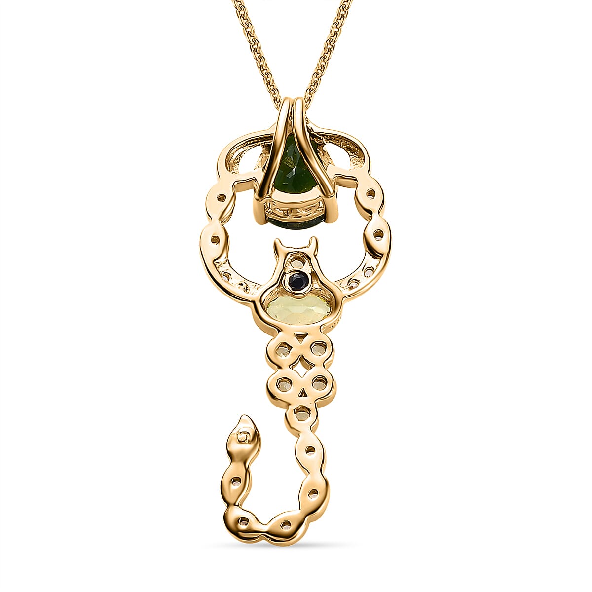 GP Italian Garden Collection - Natural Chrome Diopside, Hebei Peridot & Natural Zircon Pendant with Chain (Size 20) in 18K Vermeil Yellow Gold Plated Sterling Silver 1.71 Ct