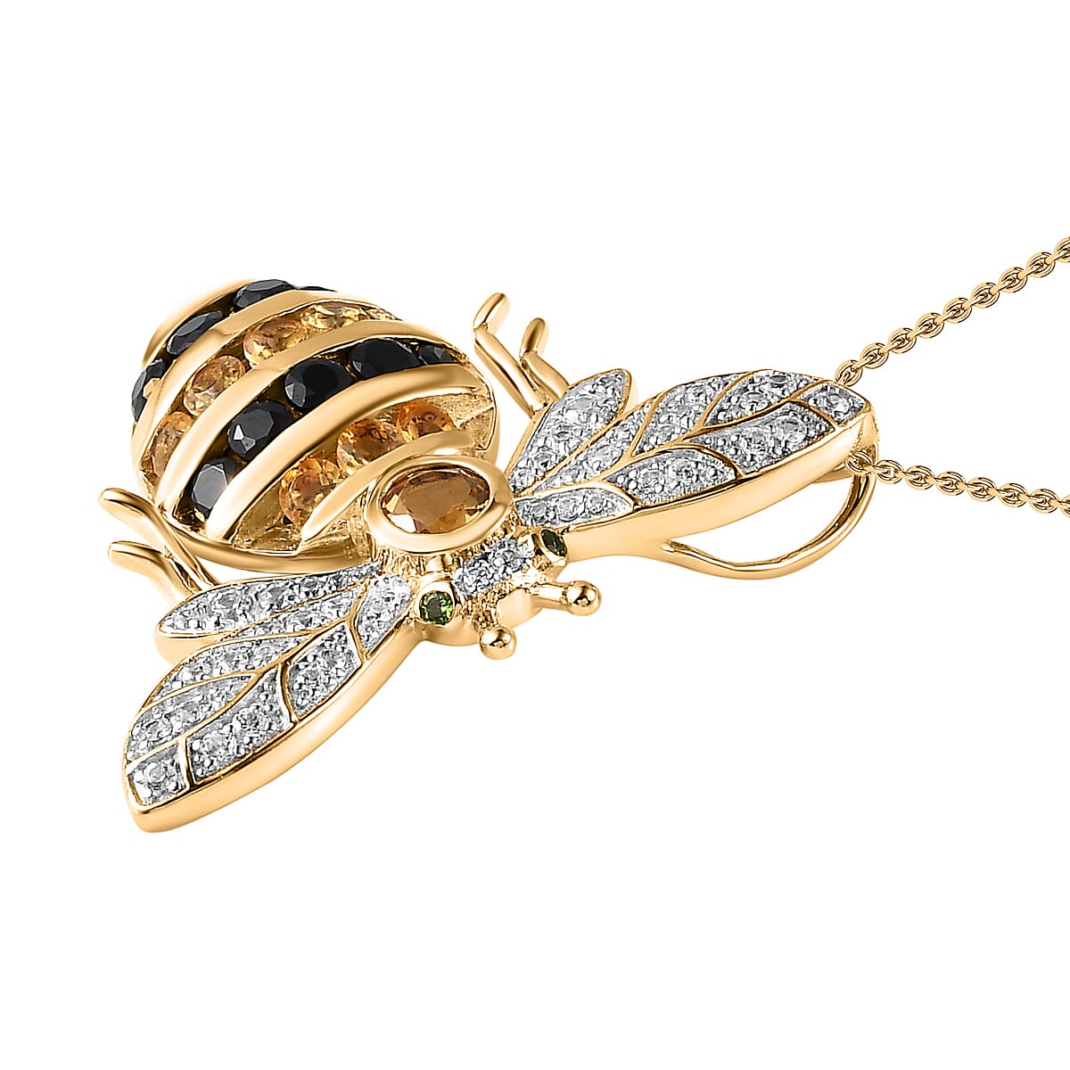 GP- Citrine, Natural Chrome Diopside, Blue Sapphire & Multigemstone Honeybee Pendant with Chain (Size 20) in YG Vermeil Sterling Silver 3.30 Ct