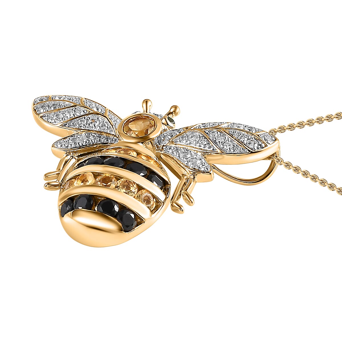 GP- Citrine, Natural Chrome Diopside, Blue Sapphire & Multigemstone Honeybee Pendant with Chain (Size 20) in YG Vermeil Sterling Silver 3.30 Ct