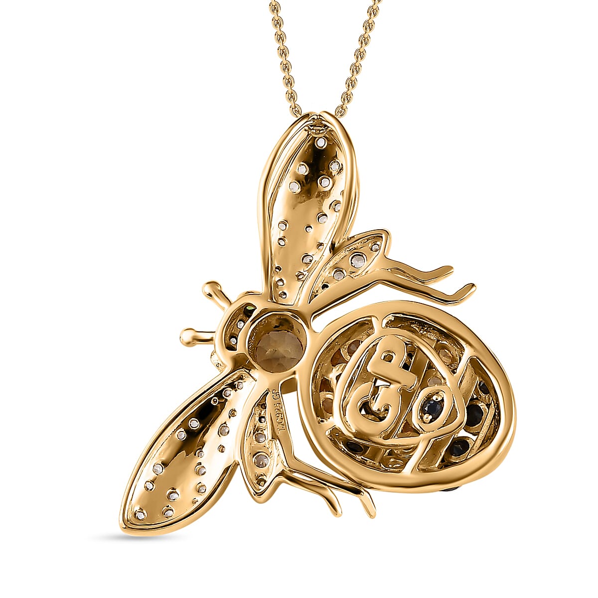 GP- Citrine, Natural Chrome Diopside, Blue Sapphire & Multigemstone Honeybee Pendant with Chain (Size 20) in YG Vermeil Sterling Silver 3.30 Ct