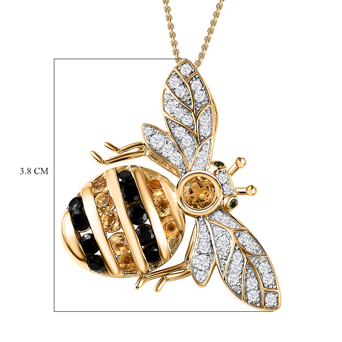 GP- Citrine, Natural Chrome Diopside, Blue Sapphire & Multigemstone Honeybee Pendant with Chain (Size 20) in YG Vermeil Sterling Silver 3.30 Ct