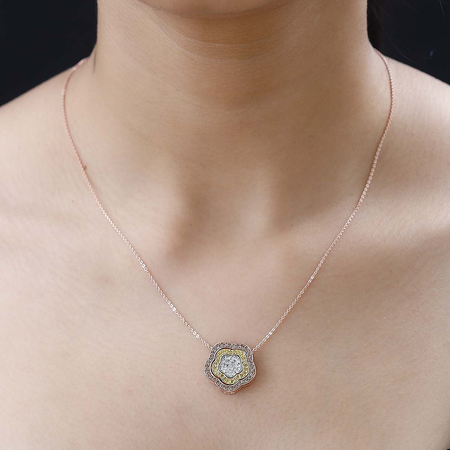 COLORS OF ARGYLE - Natural Champagne Diamond ,Yellow & White Diamond Pendant with Chain (Size 20) in Platinum Overlay Sterling Silver 0.50 Ct, Silver Wt. 7.01 Gms