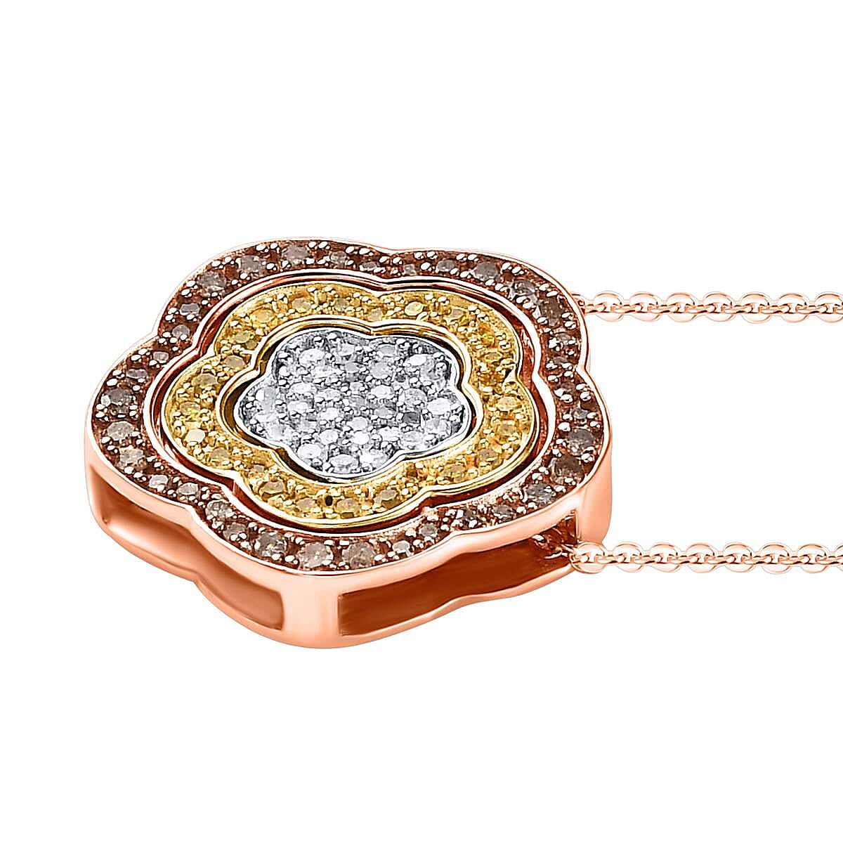 COLORS OF ARGYLE - Natural Champagne Diamond ,Yellow & White Diamond Pendant with Chain (Size 20) in Platinum Overlay Sterling Silver 0.50 Ct, Silver Wt. 7.01 Gms