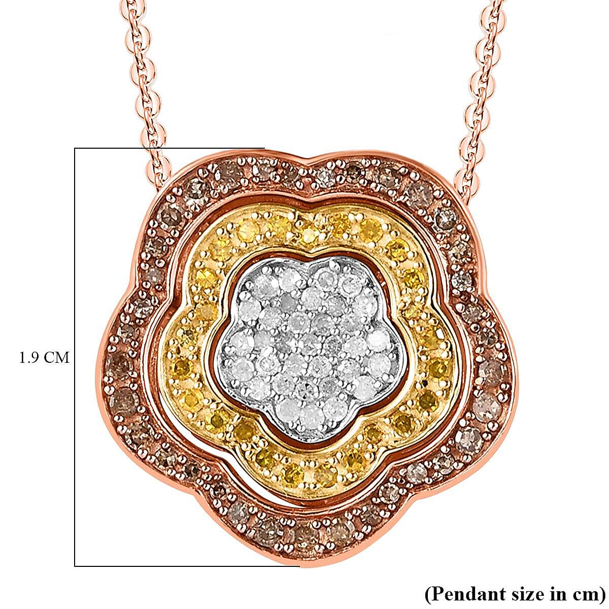 COLORS OF ARGYLE - Natural Champagne Diamond ,Yellow & White Diamond Pendant with Chain (Size 20) in Platinum Overlay Sterling Silver 0.50 Ct, Silver Wt. 7.01 Gms