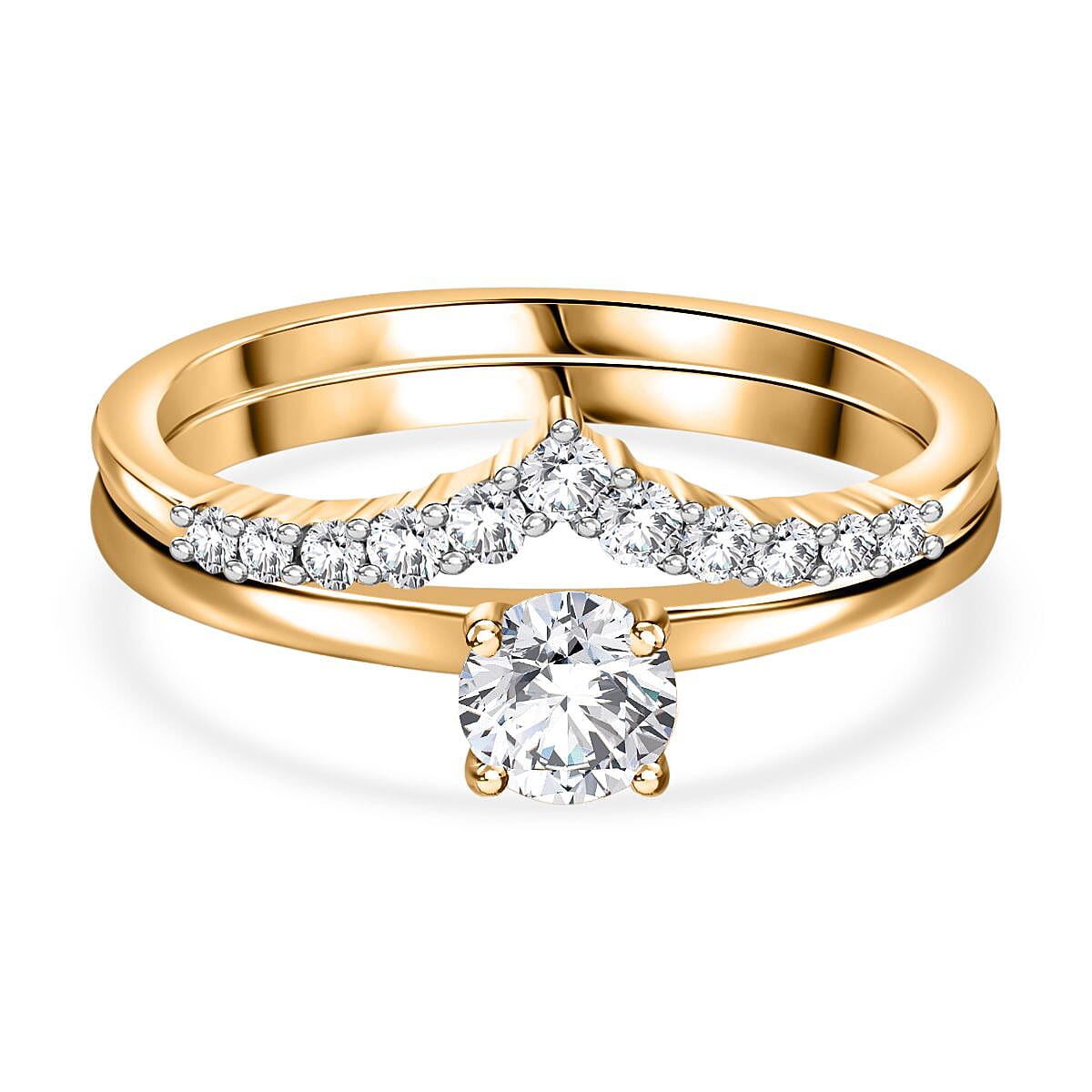 Set of 2 -  9K Yellow Gold White Diamond Band Ring 0.49ct  Gold Wt. 4 Gms  0.490  Ct.