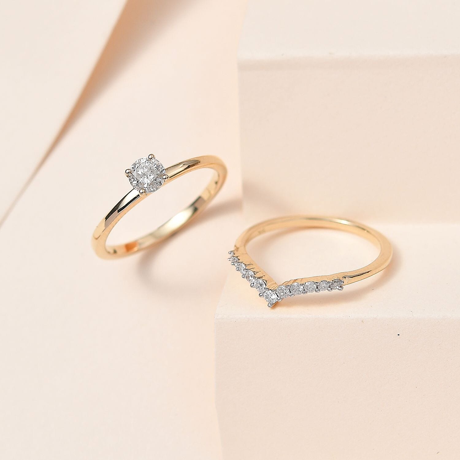 Set of 2 -  9K Yellow Gold White Diamond Band Ring 0.49ct  Gold Wt. 4 Gms  0.490  Ct.