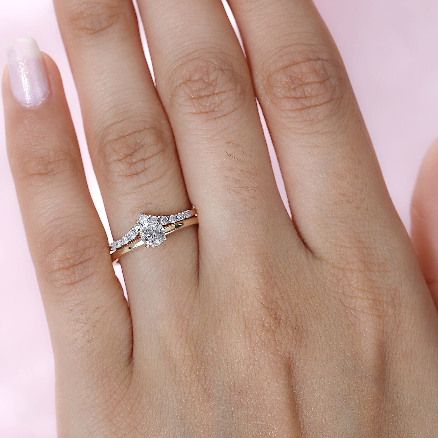 Set of 2 -  9K Yellow Gold White Diamond Band Ring 0.49ct  Gold Wt. 4 Gms  0.490  Ct.