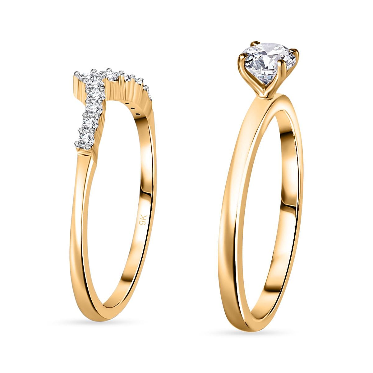 Set of 2 -  9K Yellow Gold White Diamond Band Ring 0.49ct  Gold Wt. 4 Gms  0.490  Ct.