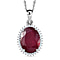 Ruby(FF) & Moissanite Halo Pendant with Chain (Size 20) in Platinum Overlay Sterling Silver 15.41 Ct.