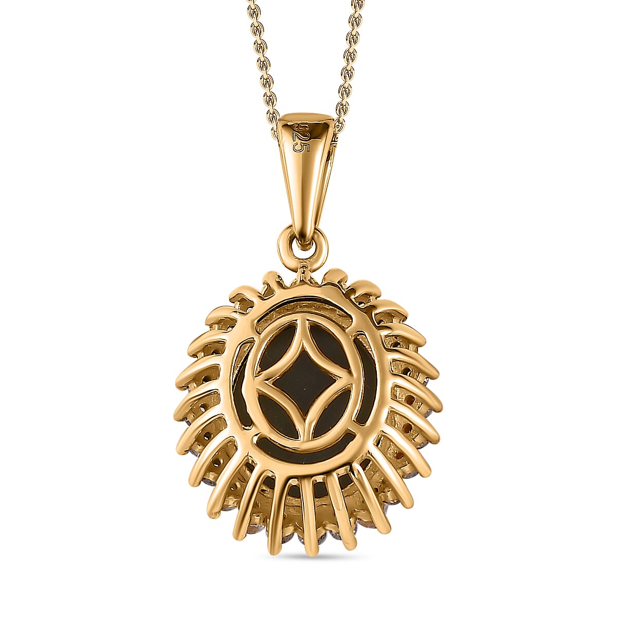 Boulder Opal & Natural Zircon Halo Pendant with Chain (Size 20) in 18K Vermeil Yellow Gold Plated Sterling Silver 3.18 Ct