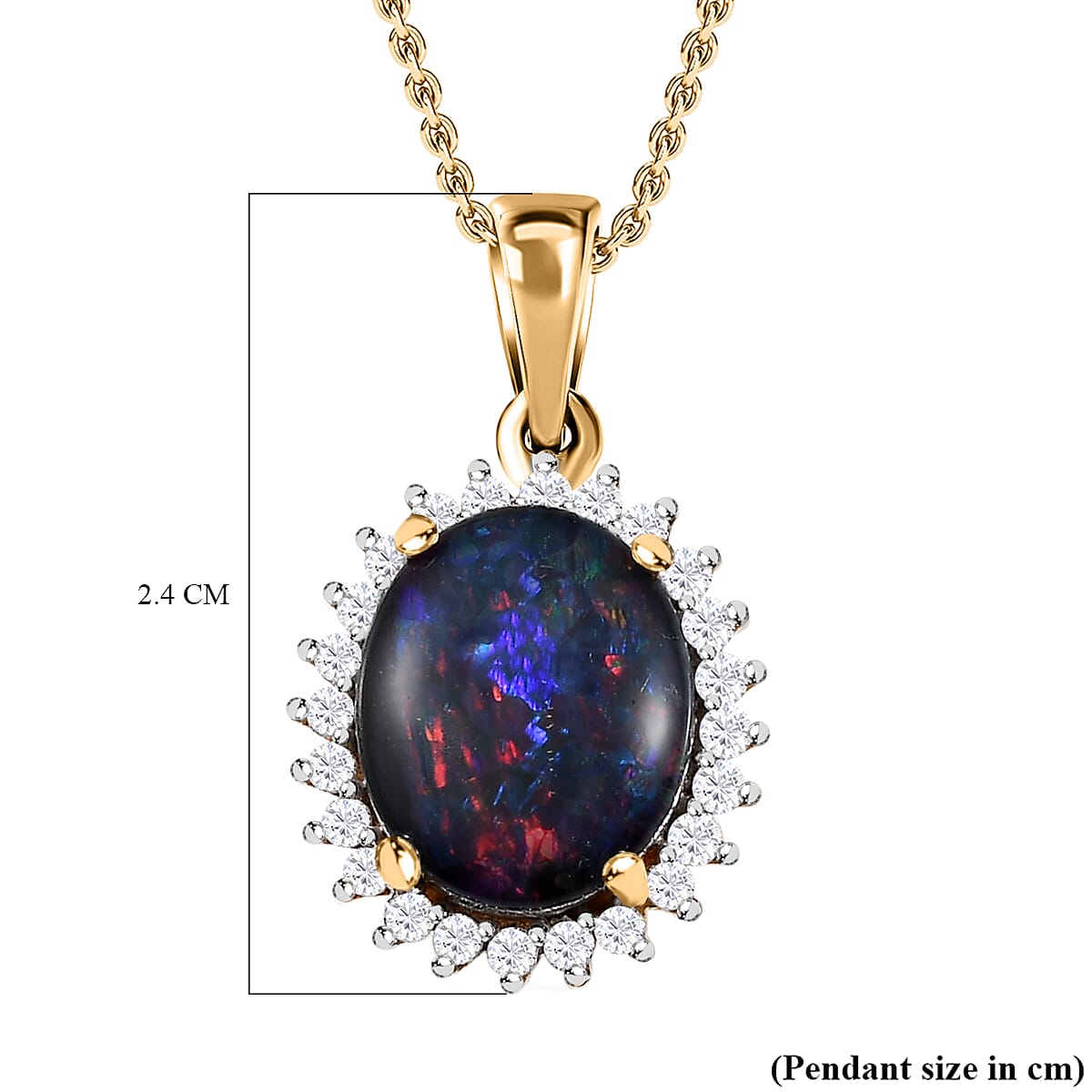 Boulder Opal & Natural Zircon Halo Pendant with Chain (Size 20) in 18K Vermeil Yellow Gold Plated Sterling Silver 3.18 Ct