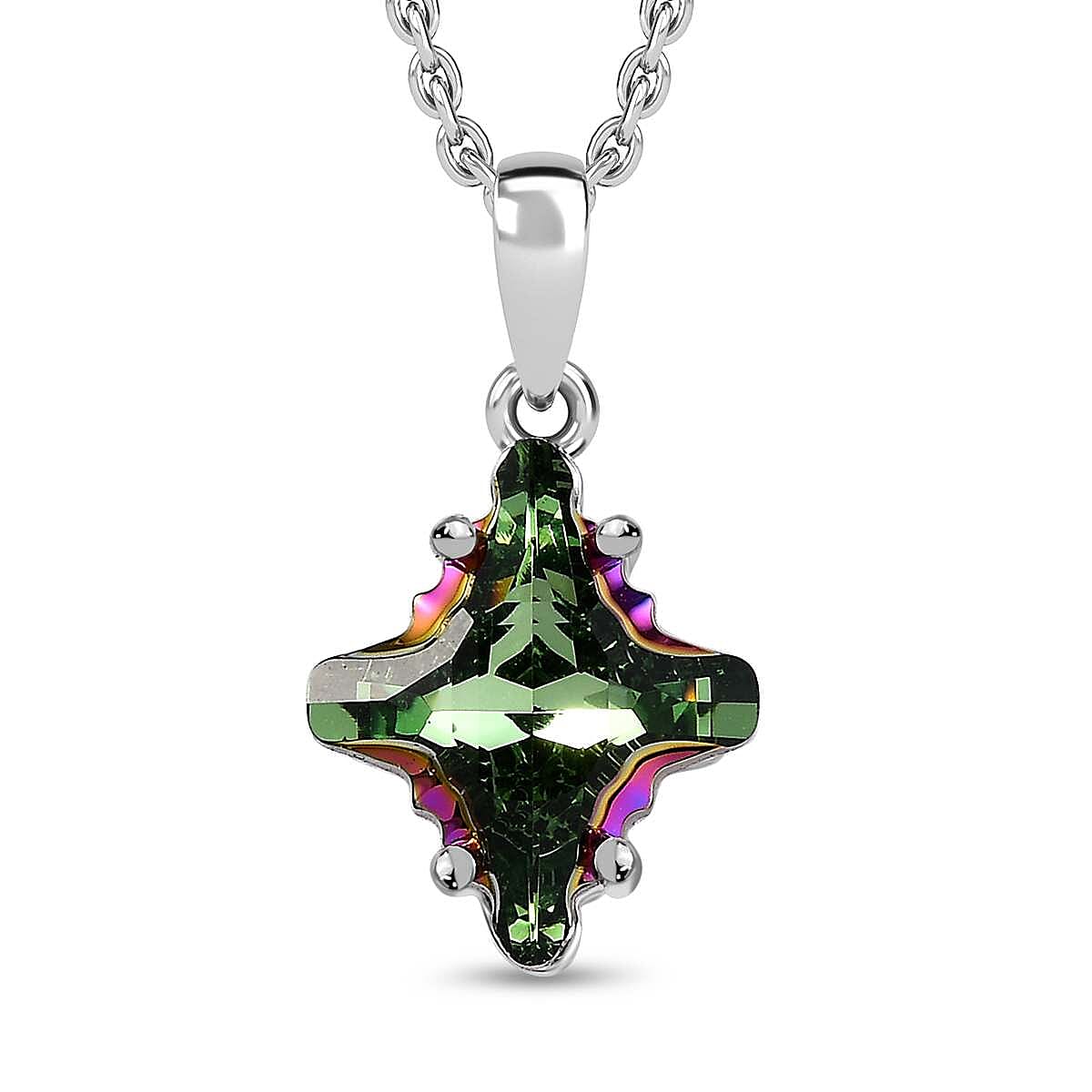 Scarabaeus Green Finest  Austrian Crystal Pendant with Chain (Size 20) in Platinum Overlay Sterling Silver