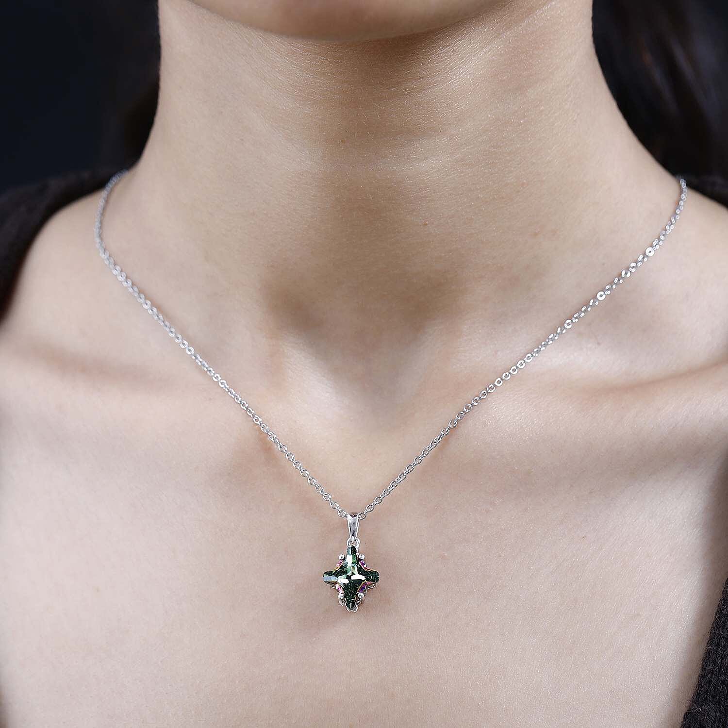 Scarabaeus Green Finest  Austrian Crystal Pendant with Chain (Size 20) in Platinum Overlay Sterling Silver
