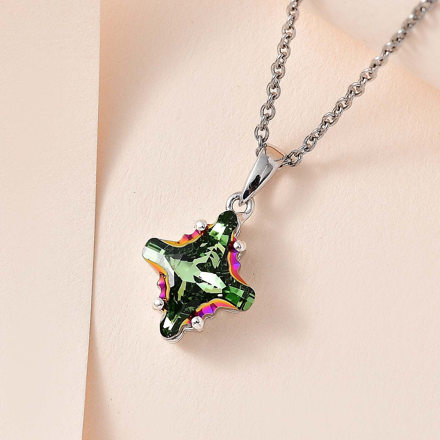 Scarabaeus Green Finest  Austrian Crystal Pendant with Chain (Size 20) in Platinum Overlay Sterling Silver