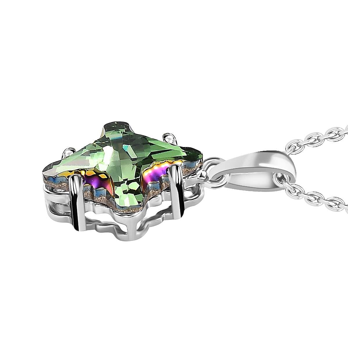 Scarabaeus Green Finest  Austrian Crystal Pendant with Chain (Size 20) in Platinum Overlay Sterling Silver