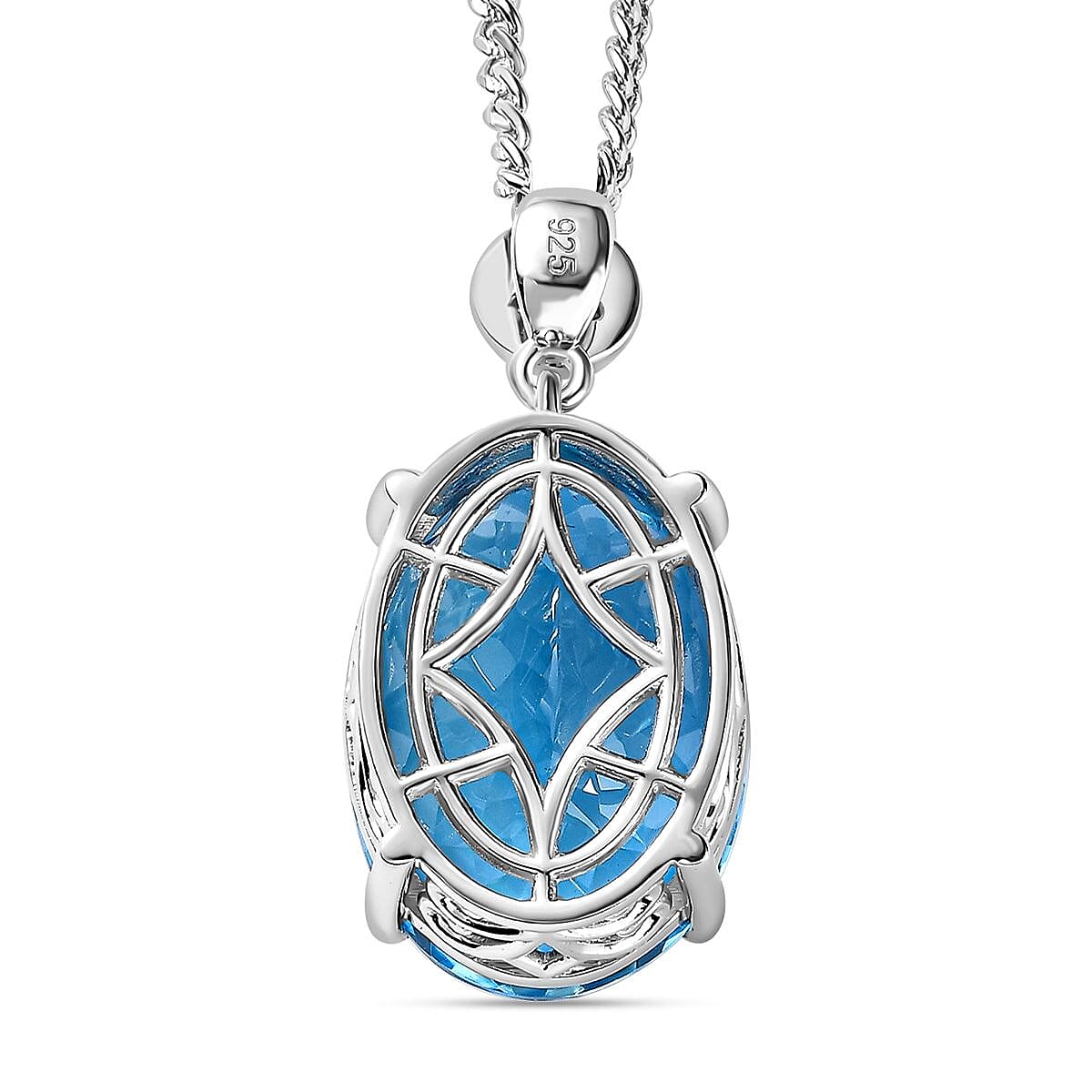 Blue Topaz & Natural Zircon Pendant with Chain (Size 20) in Platinum Overlay Sterling Silver 32.60 Ct, Silver Wt. 7.00 Gms