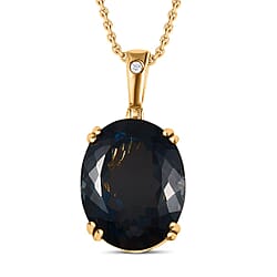 London Blue Topaz and Natural Zircon Pendant with Chain (Size 20) in 18K Yellow Gold Vermeil Plated Sterling Silver 25.10 Ct, Silver Wt. 8.00 Gms