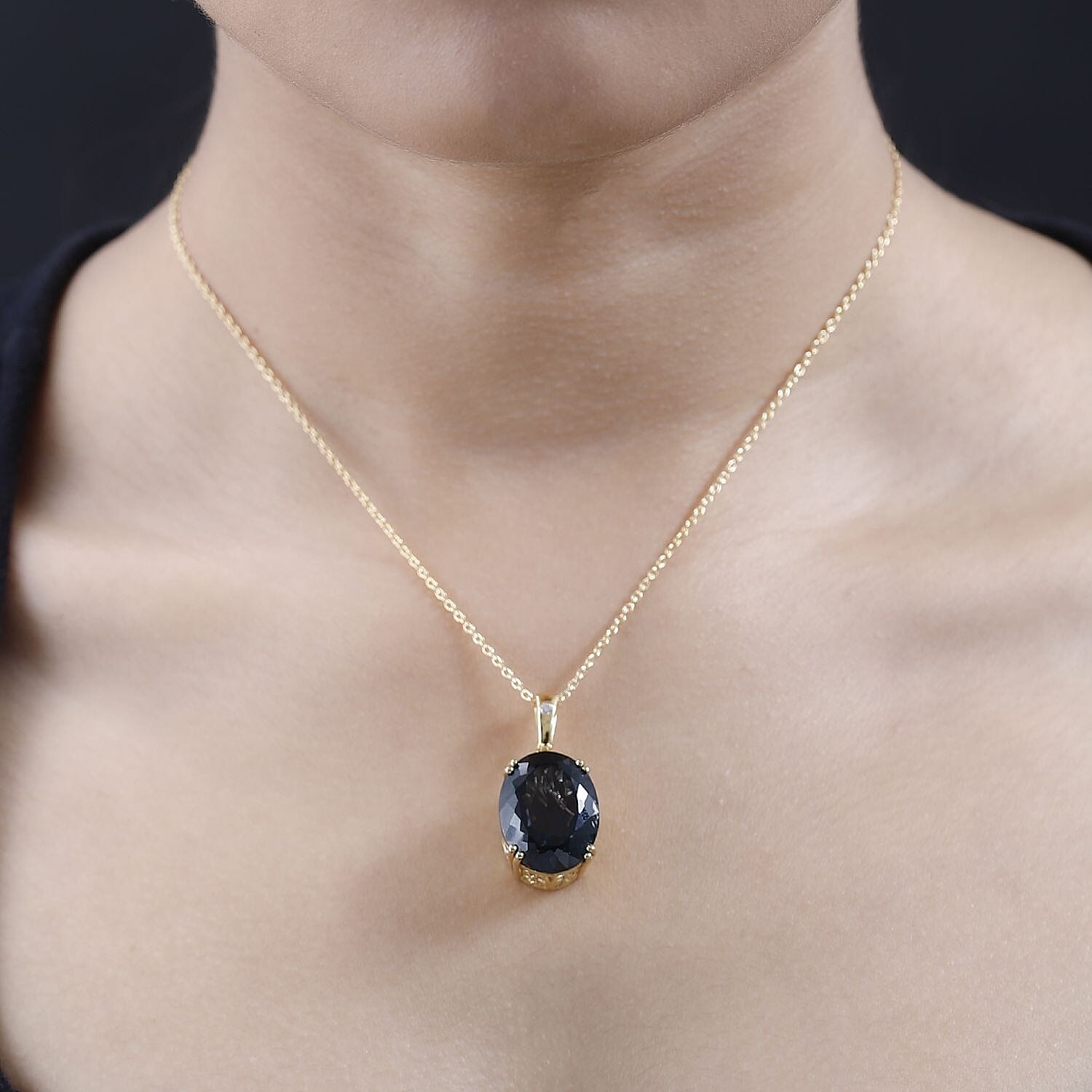 London Blue Topaz & Natural Zircon Pendant with Chain (Size 20) in 18K Yellow Gold Vermeil Plated Sterling Silver 25.10 Ct, Silver Wt. 8.00 Gms