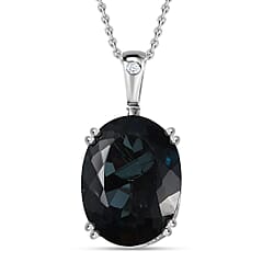 London Blue Topaz and Natural Zircon Pendant with Chain (Size 20) in 18K Yellow Gold Vermeil Plated Sterling Silver 25.10 Ct, Silver Wt. 8.00 Gms