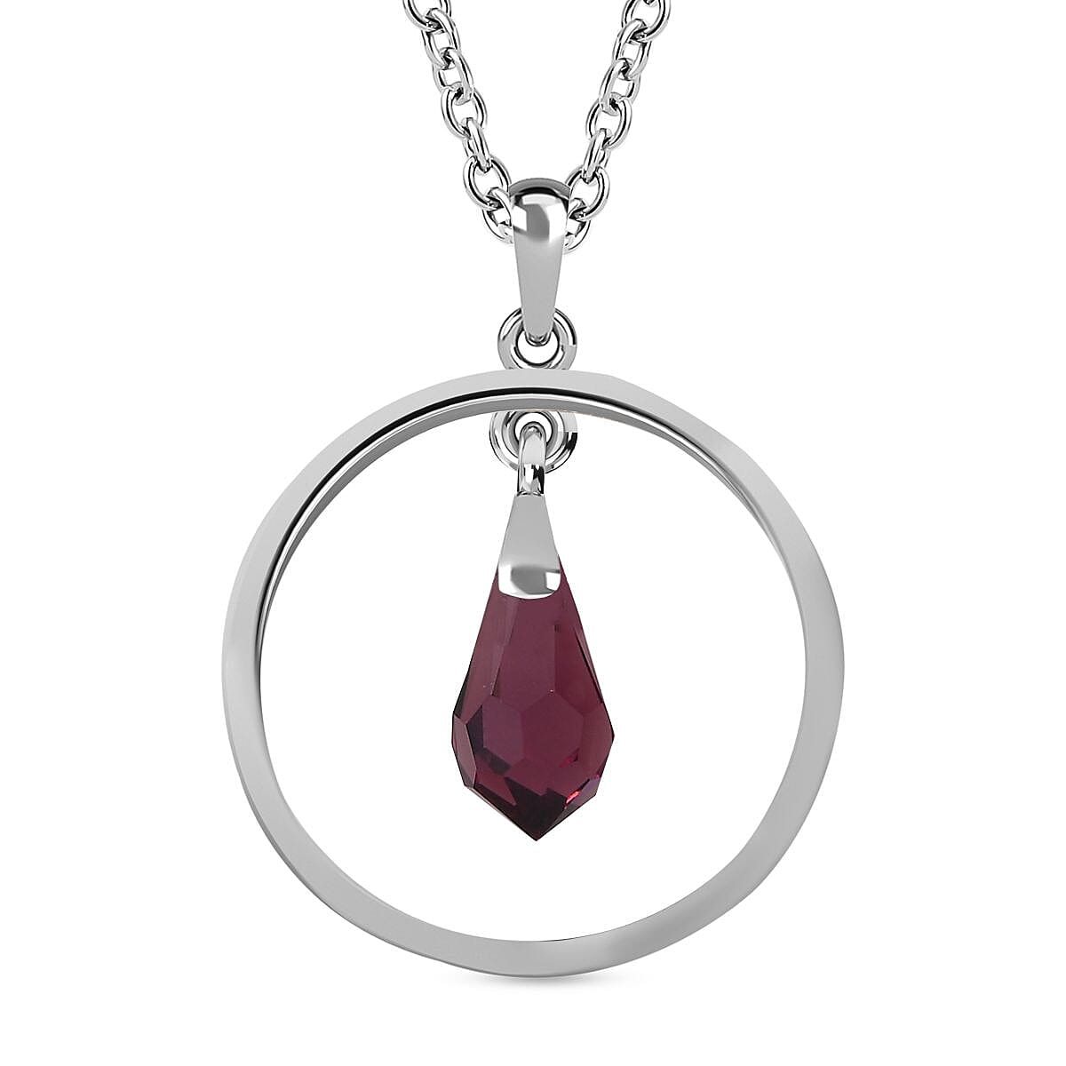 Amethyst Austrian Crystal Platinum Overlay Sterling Silver Drop Pendant with Chain (Size 20) 2.05 Ct