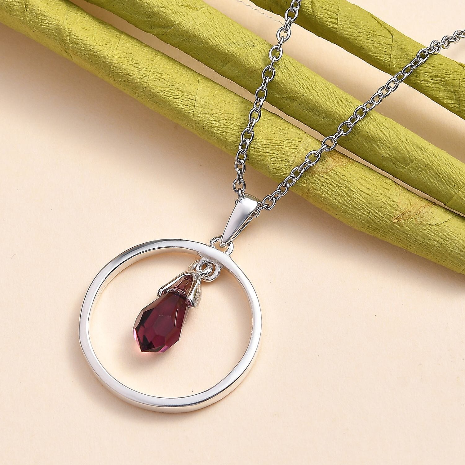 Amethyst Austrian Crystal Platinum Overlay Sterling Silver Drop Pendant with Chain (Size 20) 2.05 Ct