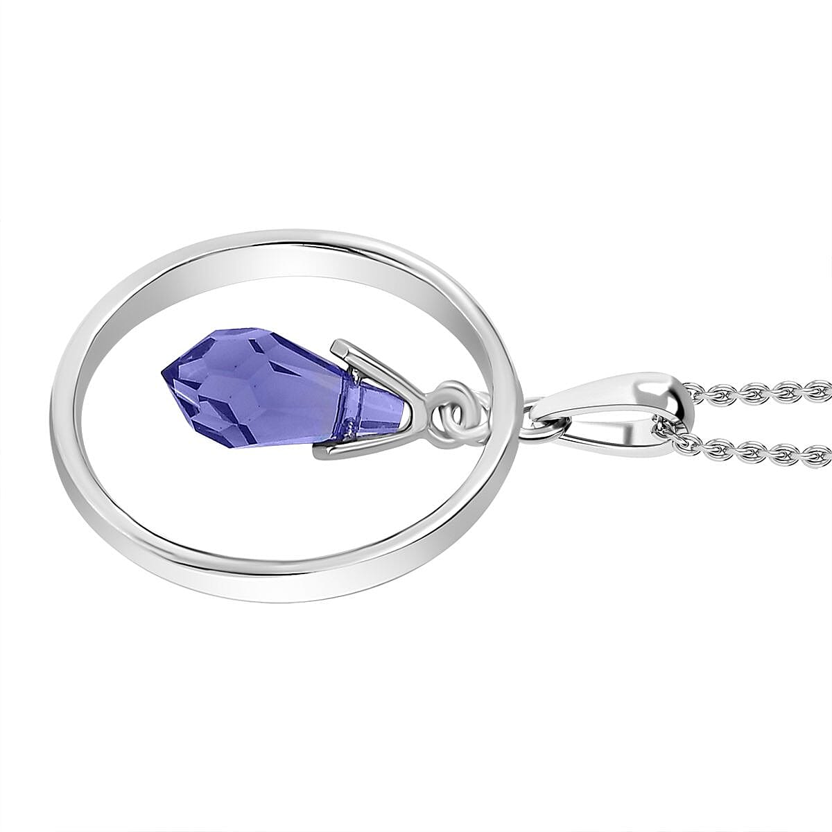 Tanzanite Finest Austrian Crystal Solitaire Pendant with Chain (Size 20) in Platinum Overlay Sterling Silver