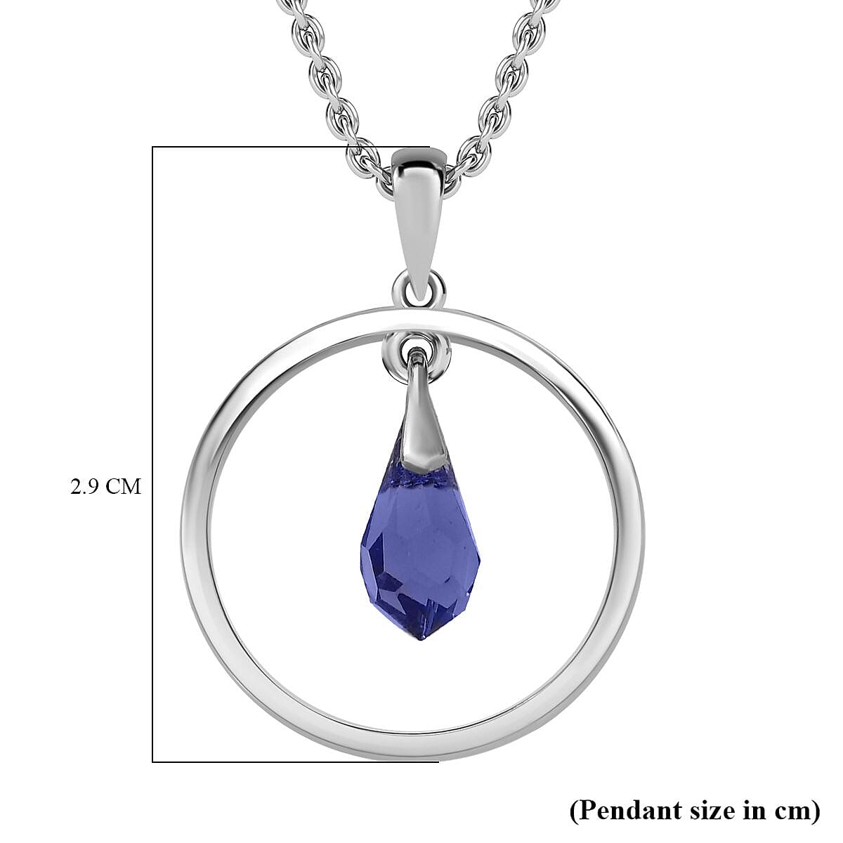 Tanzanite Finest Austrian Crystal Solitaire Pendant with Chain (Size 20) in Platinum Overlay Sterling Silver