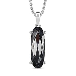 Silver Night Austrian Crystal Platinum Overlay Sterling Silver Solitaire Pendant with Chain (Size 20)