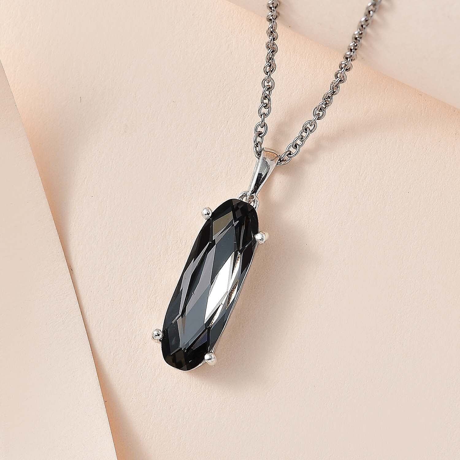 Silver Night Austrian Crystal Platinum Overlay Sterling Silver Solitaire Pendant with Chain (Size 20)