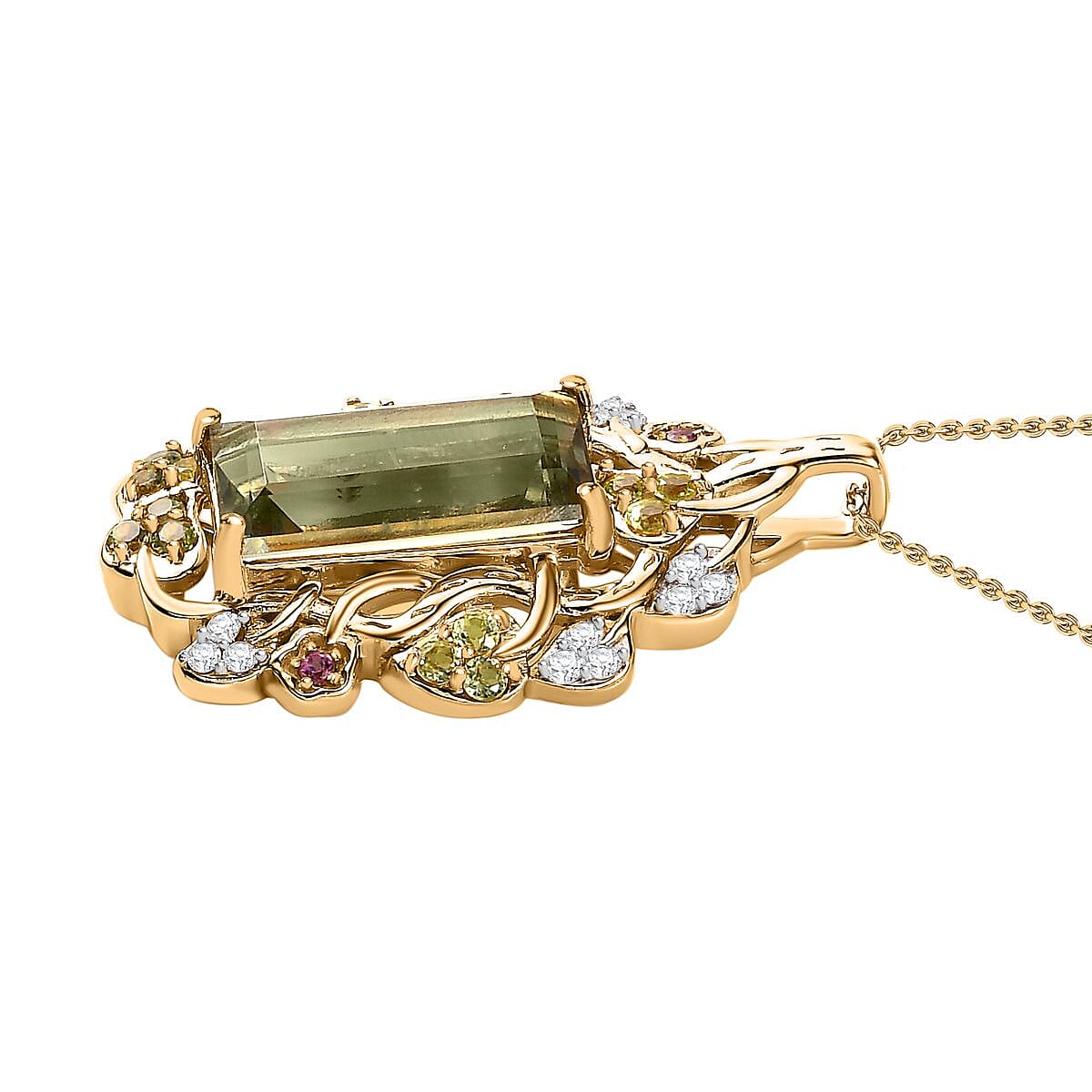 GP Italian Garden Collection - Prasiolite & Multi Gemstone Pendant with Chain (Size 20) in 18K Vermeil Yellow Gold Plated Sterling Silver 7.34 Ct, Silver Wt. 7.90 Gms