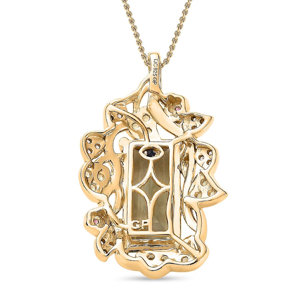 GP Italian Garden Collection - Prasiolite & Multi Gemstone Pendant with Chain (Size 20) in 18K Vermeil Yellow Gold Plated Sterling Silver 7.34 Ct, Silver Wt. 7.90 Gms