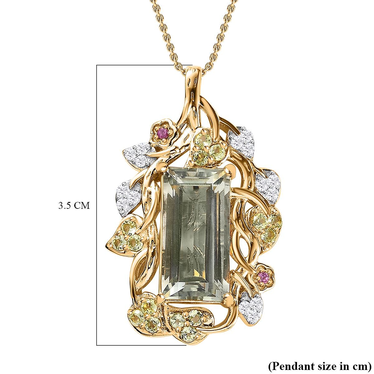 GP Italian Garden Collection - Prasiolite & Multi Gemstone Pendant with Chain (Size 20) in 18K Vermeil Yellow Gold Plated Sterling Silver 7.34 Ct, Silver Wt. 7.90 Gms