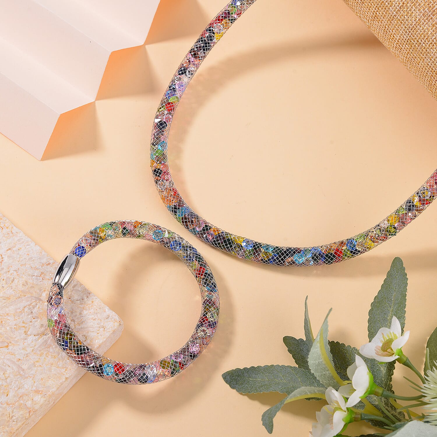 Designer Closeout- Star Light Collection Rainbow Austrian Crystal Necklace (Size 20) and Bracelet (Size 8)