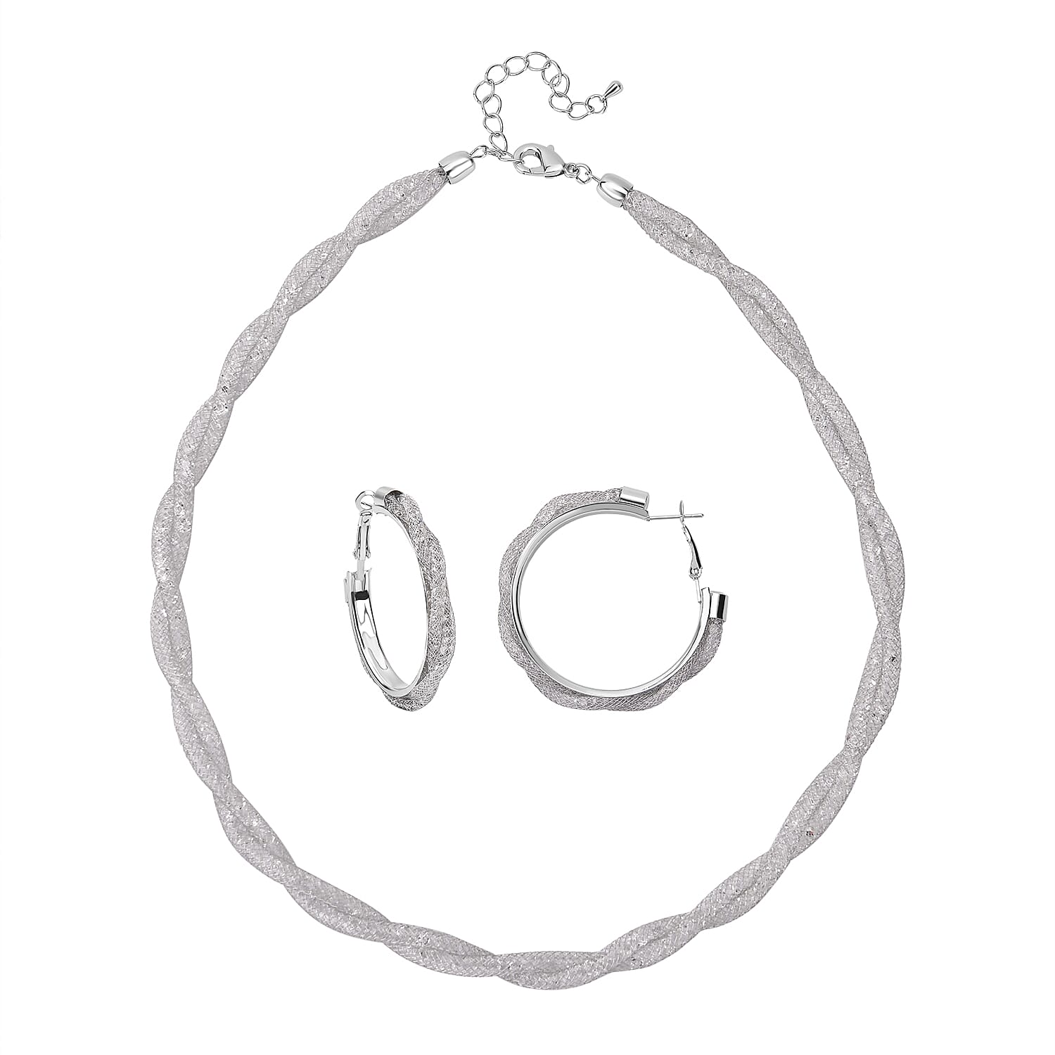 2 Piece Set - White Crystal Necklace and Earring Pure White Brass 0.020 Ct.