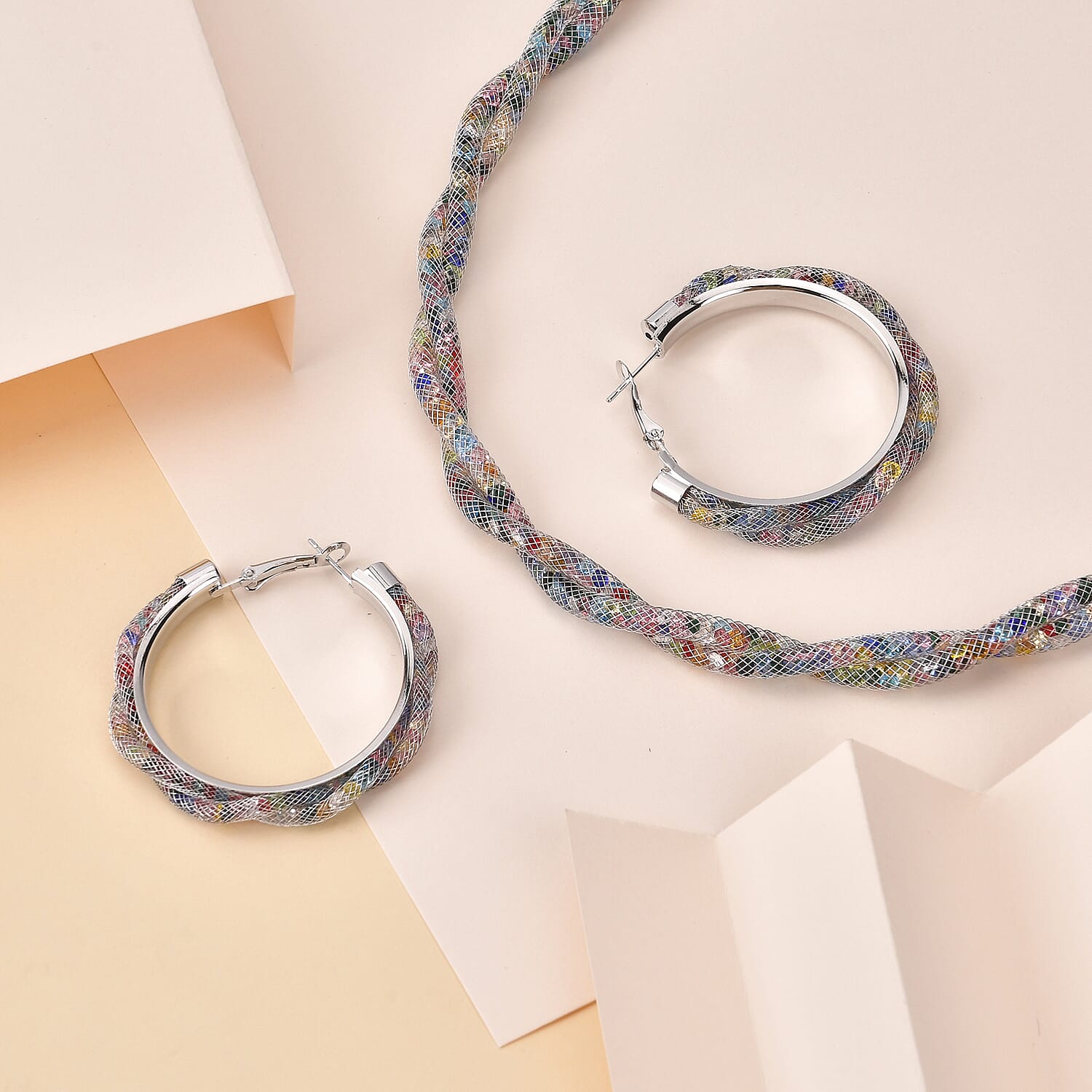 One Time Closeout - Multi Austrian Tuscan Crochet  Necklace and Earrings