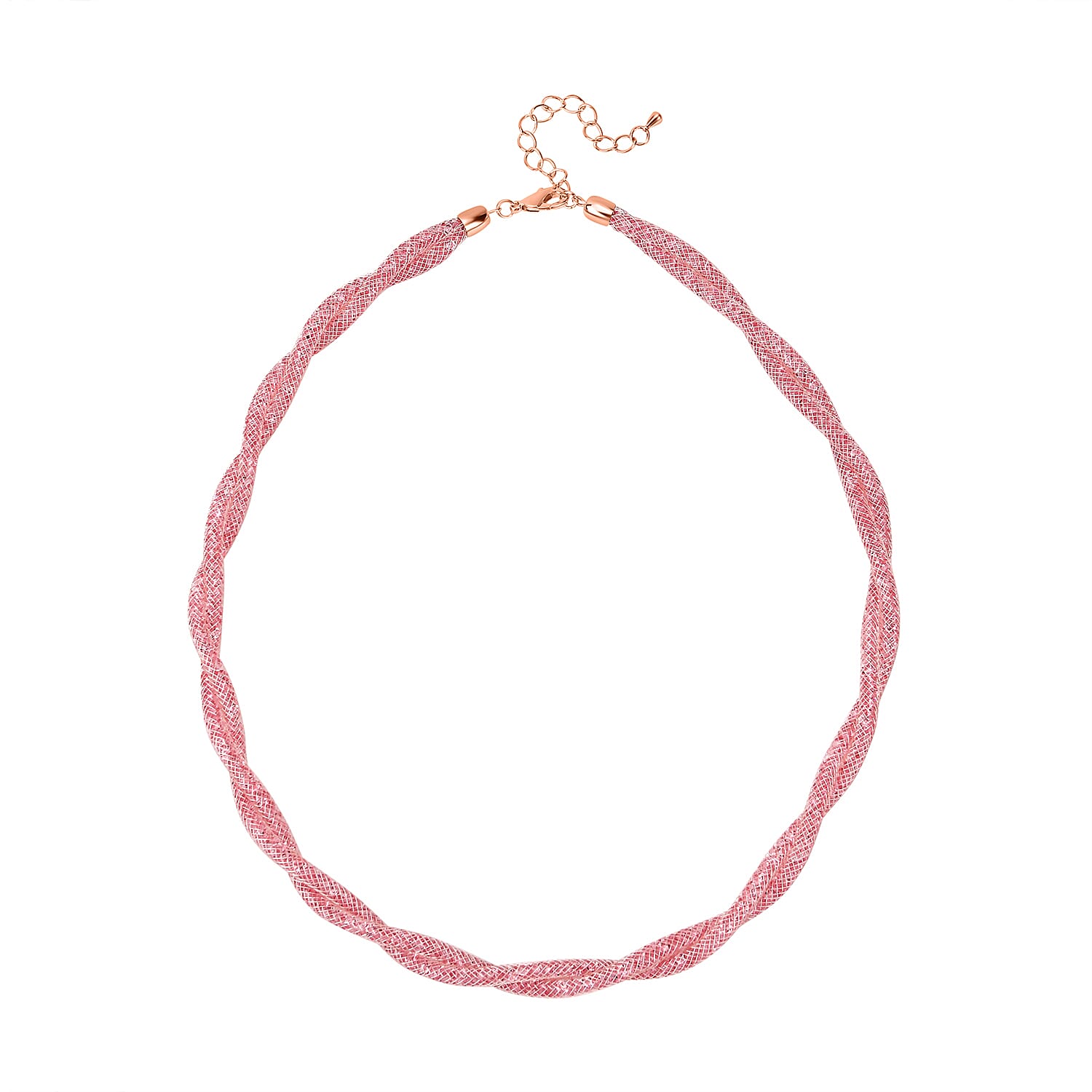 One Time Closeout- 2 Piece Set - Pink Austrian Tuscan Crochet Hoop Earrings and Necklace (Size 20-2 Ext)