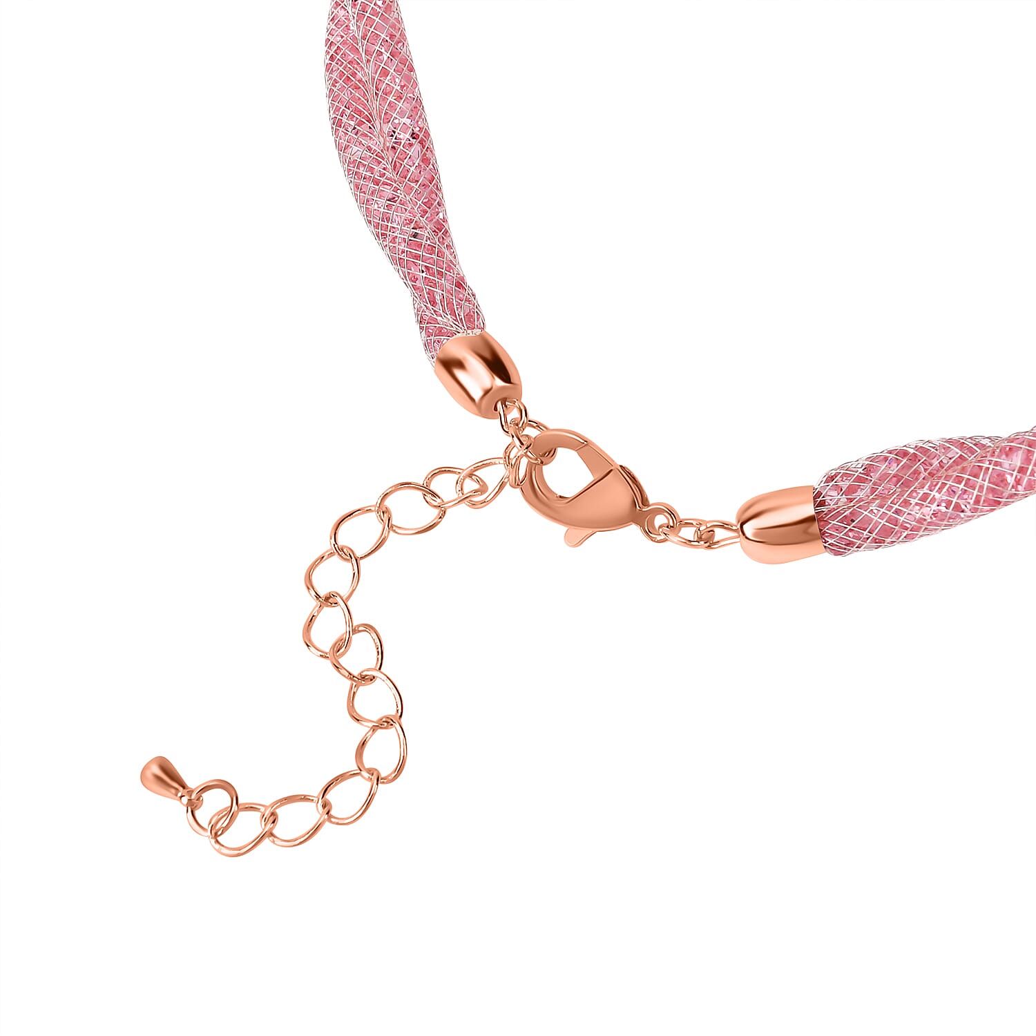 One Time Closeout- 2 Piece Set - Pink Austrian Tuscan Crochet Hoop Earrings and Necklace (Size 20-2 Ext)