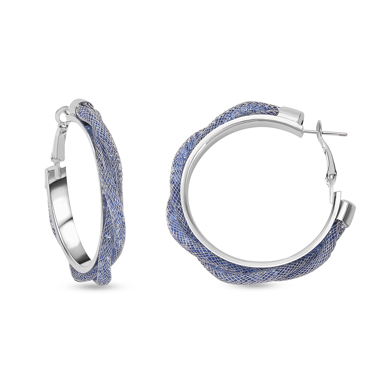 One Time Closeout - 2 Piece Set - Blue Austrian Tuscan Croche Hoop Earrings and Necklace (Size 20-2 Ext)