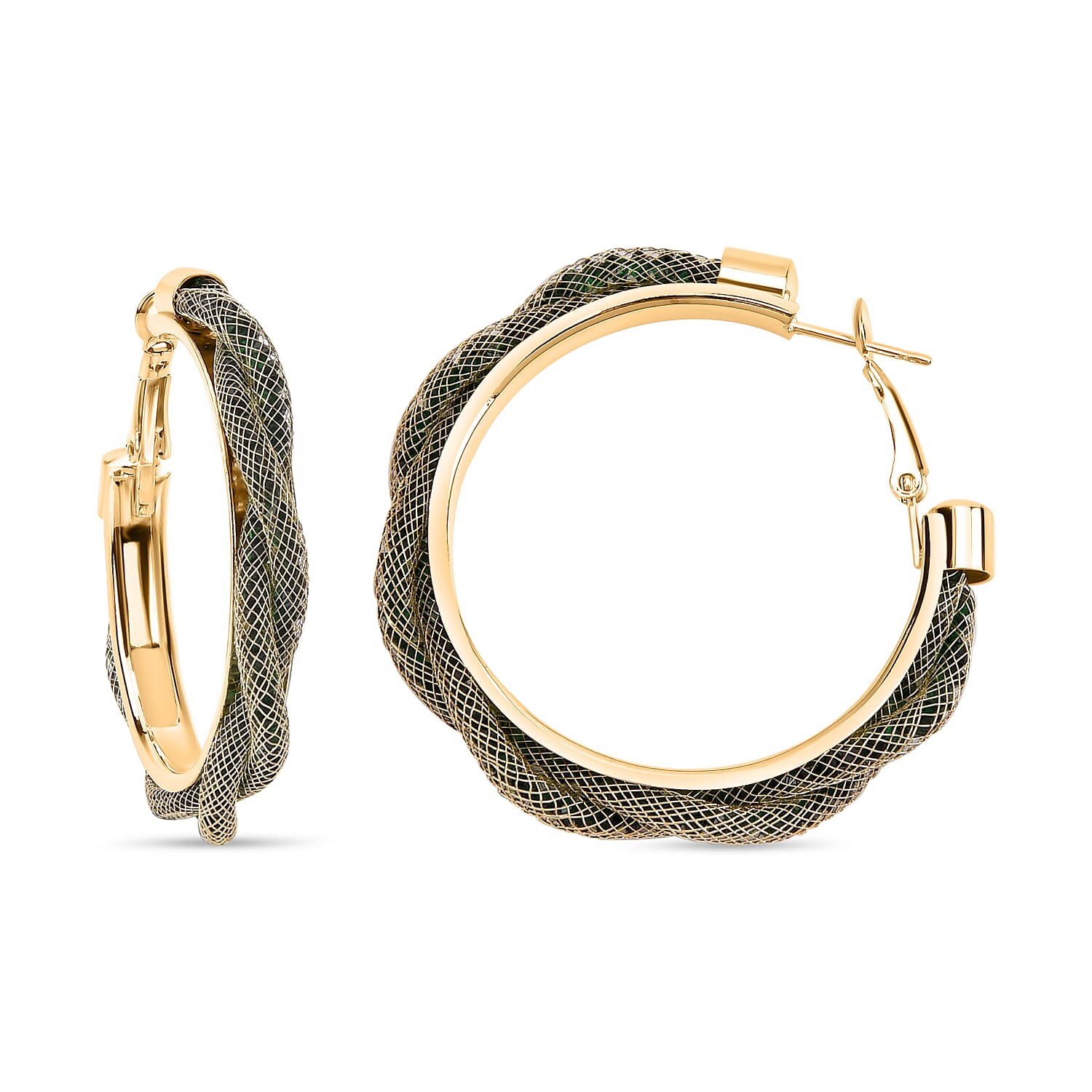 One Time Closeout - 2 Piece Set - Green Austrian Tuscan Croche Hoop Earrings and Necklace (Size 20-2 Ext)