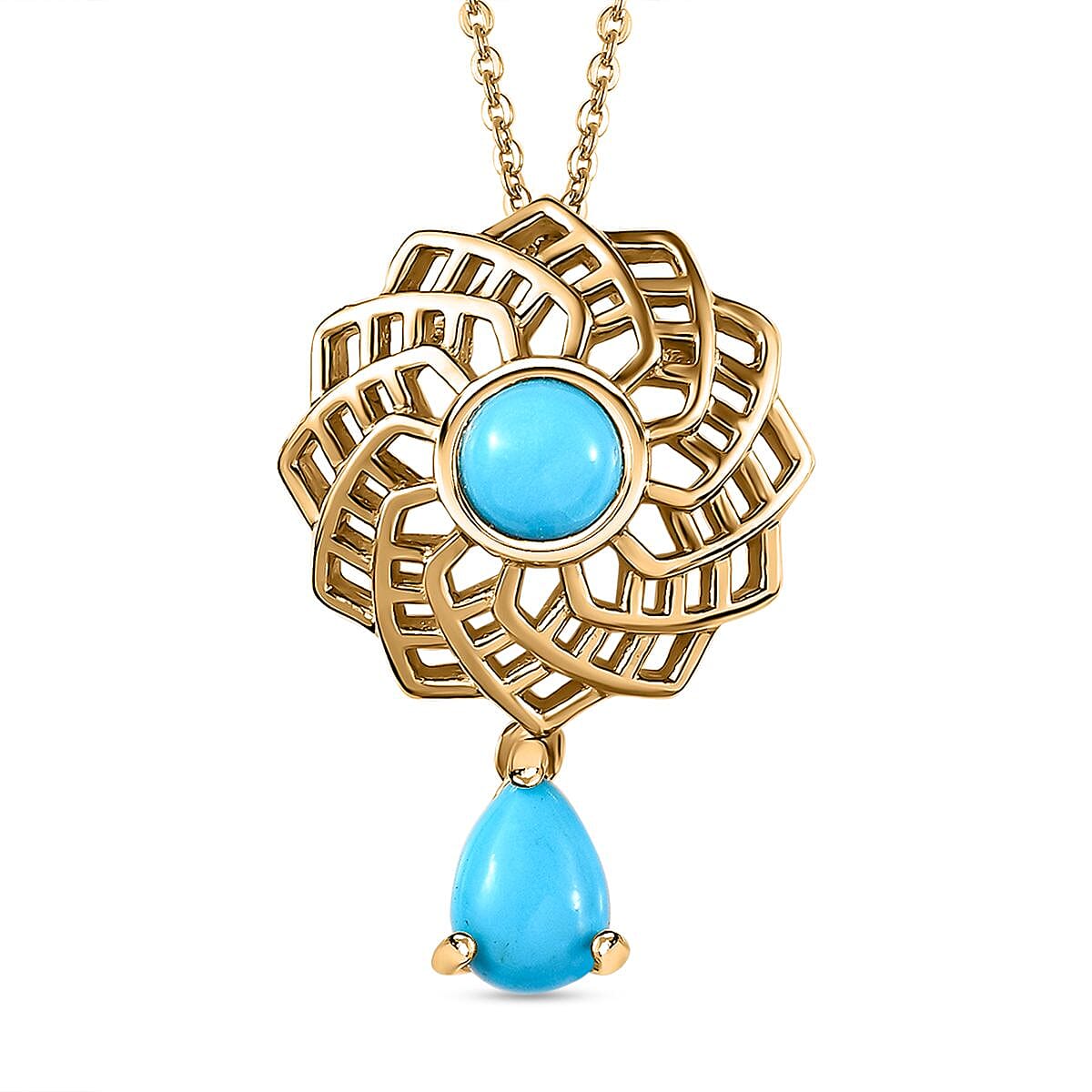 Tucson Special - Arizona Sleeping Beauty Turquoise Pendant with Chain (Size 20) in 18K Gold Vermeil Sterling Silver 1.00 Ct