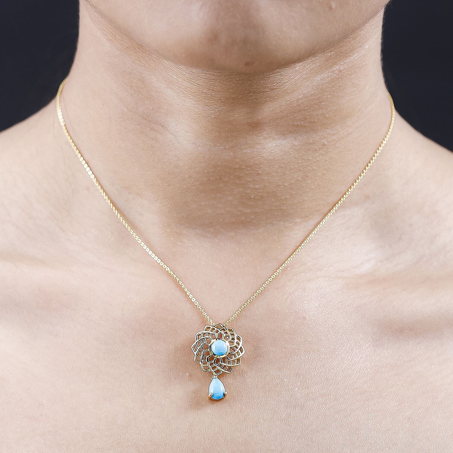 Tucson Special - Arizona Sleeping Beauty Turquoise Pendant with Chain (Size 20) in 18K Gold Vermeil Sterling Silver 1.00 Ct