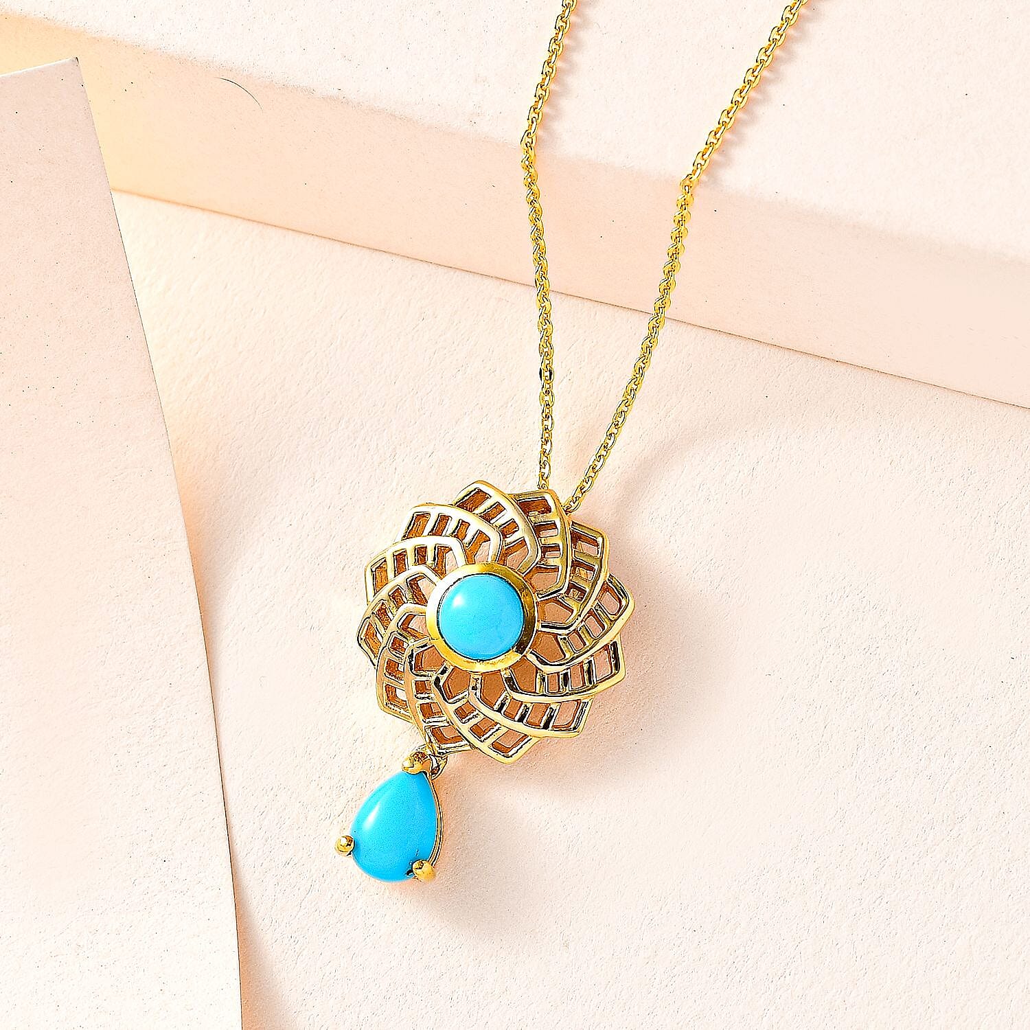 Tucson Special - Arizona Sleeping Beauty Turquoise Pendant with Chain (Size 20) in 18K Gold Vermeil Sterling Silver 1.00 Ct