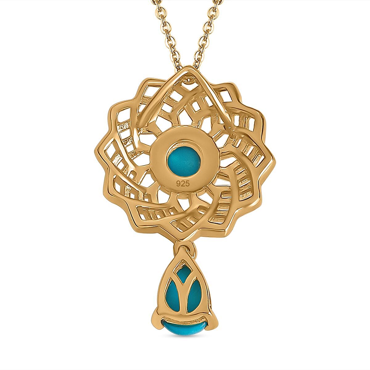 Tucson Special - Arizona Sleeping Beauty Turquoise Pendant with Chain (Size 20) in 18K Gold Vermeil Sterling Silver 1.00 Ct