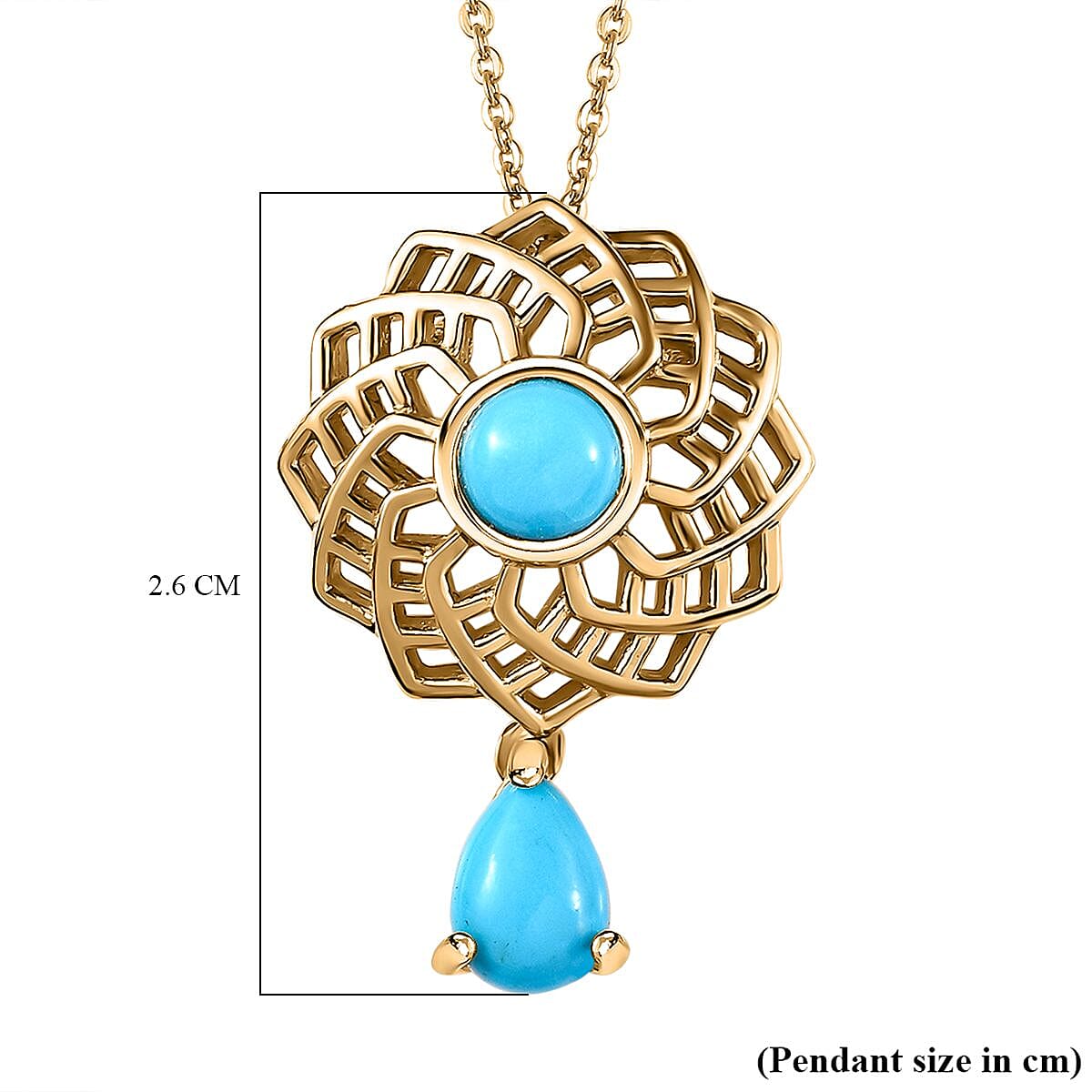 Tucson Special - Arizona Sleeping Beauty Turquoise Pendant with Chain (Size 20) in 18K Gold Vermeil Sterling Silver 1.00 Ct