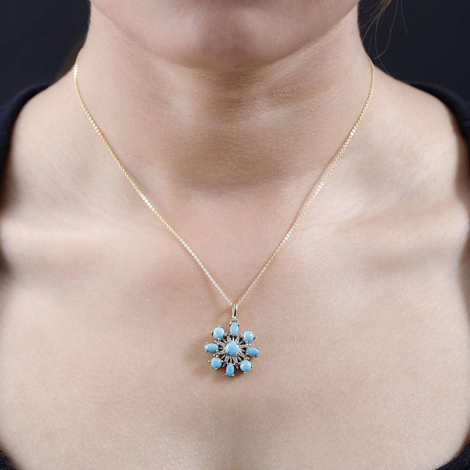 Tucson Special - Arizona Sleeping Beauty Turquoise & Natural Zircon Pendant with Chain in 18K Yellow Gold Vermeil Plated Sterling Silver 2.70 Ct, Silver Wt 5.67 GM